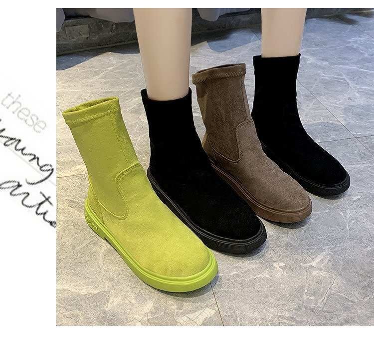 женский обувь ботинки midi средний Short раунд tu Flat .... чёрный хаки 25cm 22.5cm(35) хаки