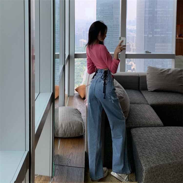 ジーンズ レディース 新品 スリム ロング丈 L ブルー