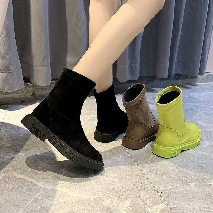 женский обувь ботинки midi средний Short раунд tu Flat .... чёрный хаки 25cm 22.5cm(35) чёрный