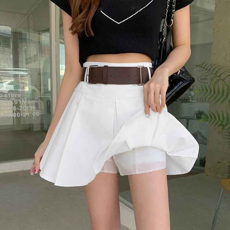 ミニボックススカートプリーツ ベルト付き 美腳 ミニスカート S ベージュ