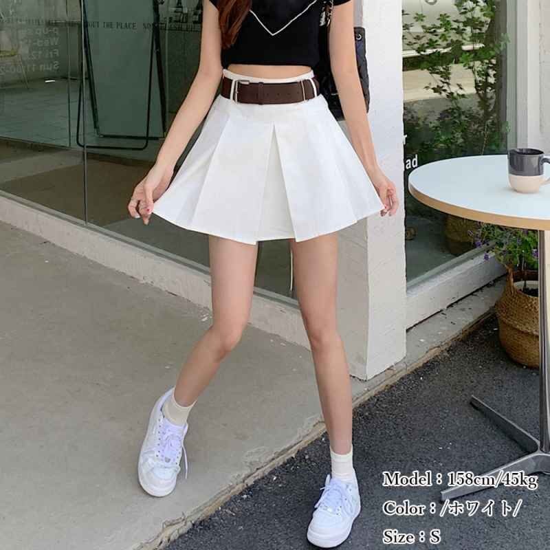 ミニボックススカートプリーツ ベルト付き 美腳 ミニスカート S ベージュ