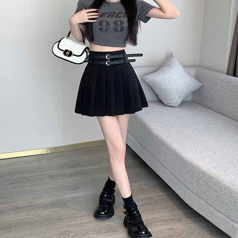 プリーツミニスカート インナーパンツ付き ショート丈スカート S ブラック