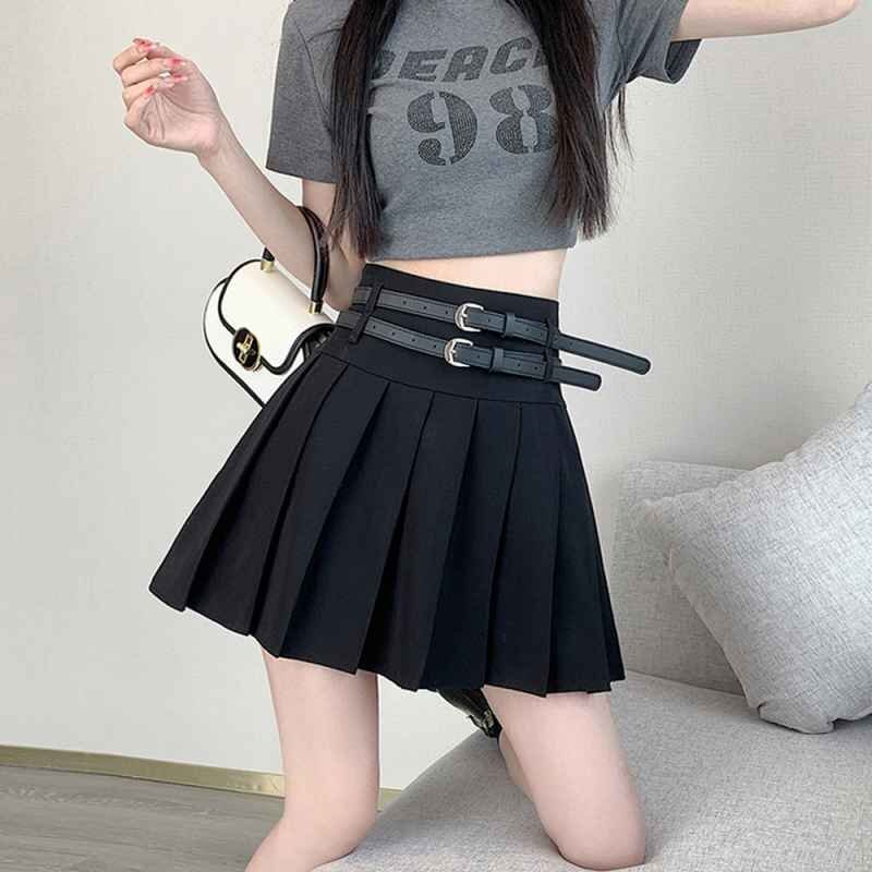 プリーツミニスカート インナーパンツ付き ショート丈スカート S ブラック