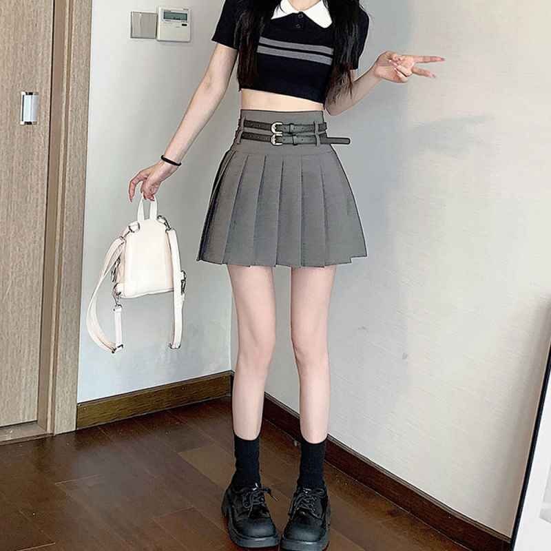 プリーツミニスカート インナーパンツ付き ショート丈スカート S ブラック