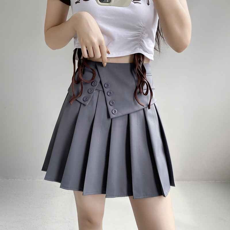 ミニスカート ハイウエスト プリーツスカート かわいい S グレー