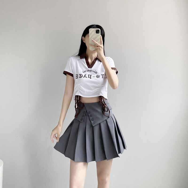 ミニスカート ハイウエスト プリーツスカート かわいい S グレー