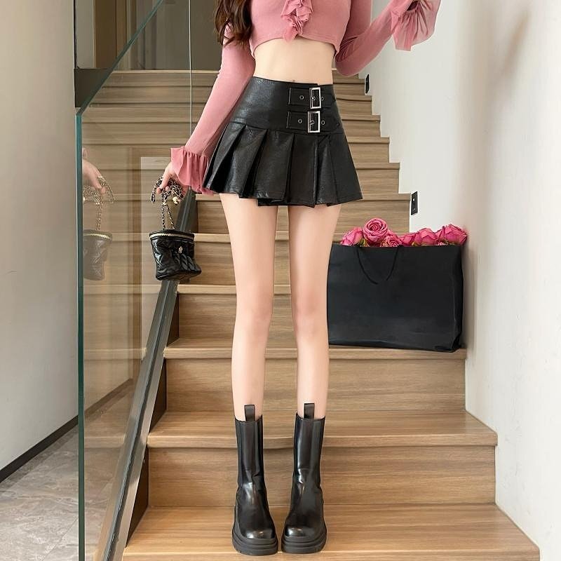 ミニスカート ショートスカート プリーツスカート かわいい ボトムス お出かけ レディース L ブラック