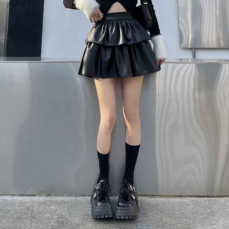 全2色 ミニスカート ハイウエスト フリルスカート かわいい S ブラック