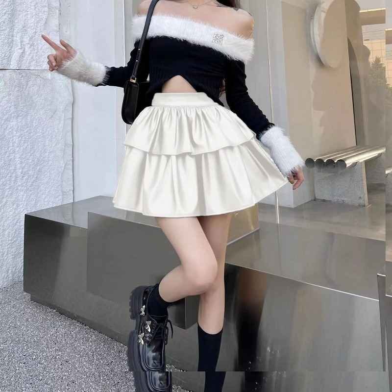 全2色 ミニスカート ハイウエスト フリルスカート かわいい M ブラック