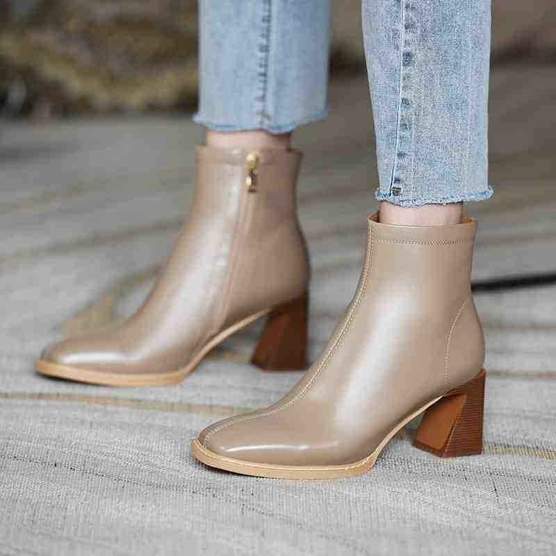  коричневый n ключ каблук сверху товар ботинки квадратное tu лодыжка boots боковой застежка-молния прекрасный ножек 35 хаки 
