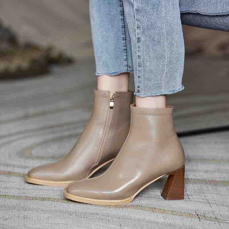  коричневый n ключ каблук сверху товар ботинки квадратное tu лодыжка boots боковой застежка-молния прекрасный ножек 35 хаки 