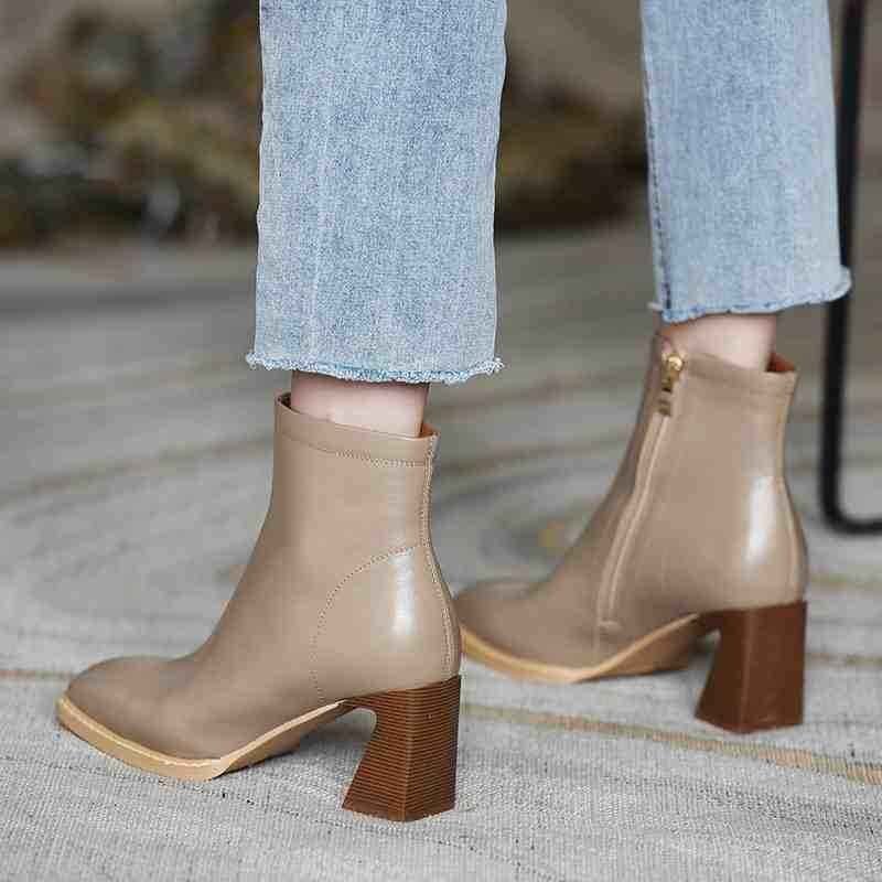  коричневый n ключ каблук сверху товар ботинки квадратное tu лодыжка boots боковой застежка-молния прекрасный ножек 35 хаки 