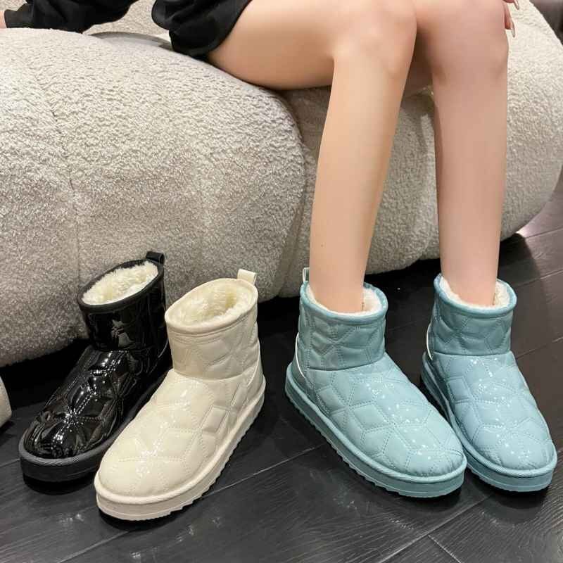 ботинки Short обратная сторона боа прекрасный ножек ножек длина эмаль чувство глянец обратная сторона ворсистый предотвращение скольжения толщина низ 3cm 35 голубой