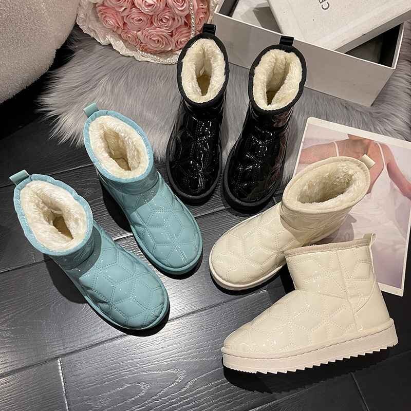 ботинки Short обратная сторона боа прекрасный ножек ножек длина эмаль чувство глянец обратная сторона ворсистый предотвращение скольжения толщина низ 3cm 35 голубой