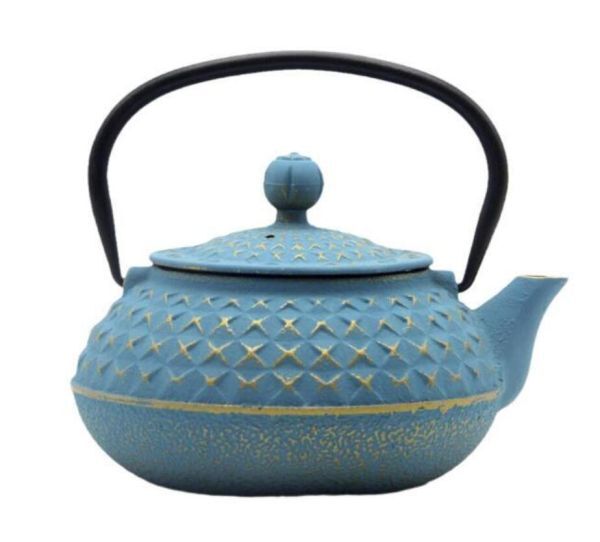 新入荷*工芸品 鉄瓶 南部鉄器 茶道道具 急須 鉄製 直火可 やかん 鉄びん 茶こし付き 鉄器 鋳物 茶道道具 鉄分補給 伝統 鉄瓶 1000ML*ブルー_画像2