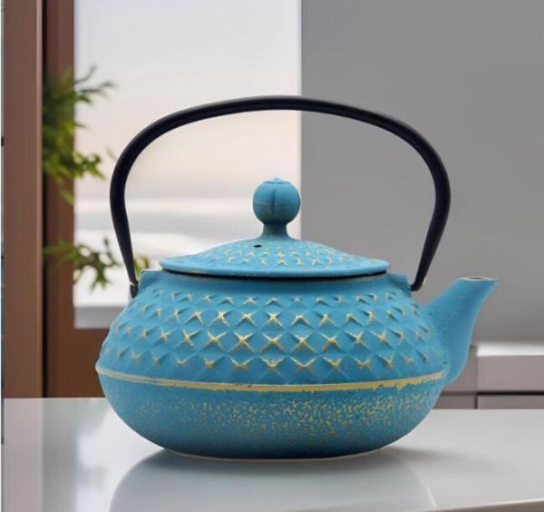 新入荷*工芸品 鉄瓶 南部鉄器 茶道道具 急須 鉄製 直火可 やかん 鉄びん 茶こし付き 鉄器 鋳物 茶道道具 鉄分補給 伝統 鉄瓶 1000ML*ブルー_画像3