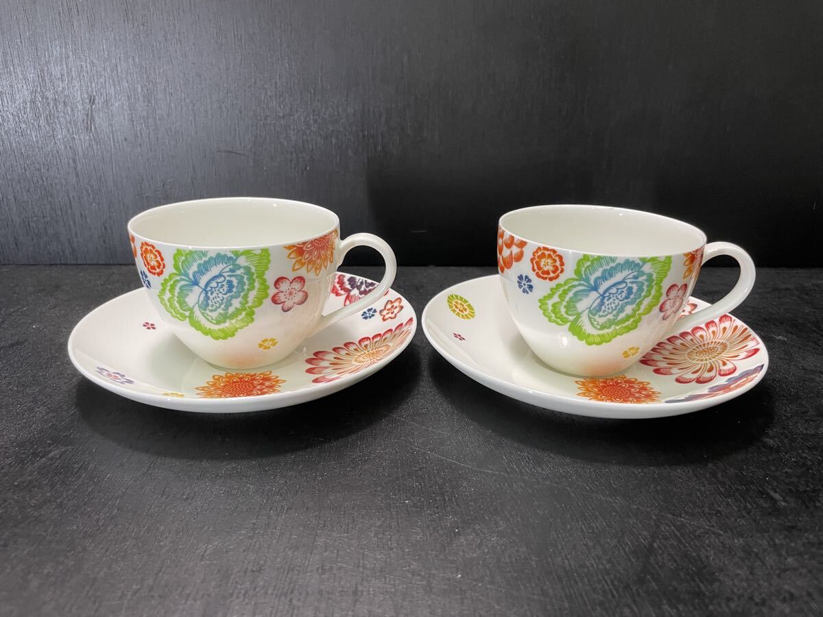 Villeroy&Boch Anmut Bloom カップ ソーサー 2客 花柄 カラフル ブランド食器 インテリア コレクション ビレロイ&ボッホ_画像1