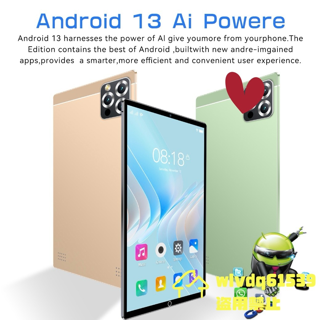 タブレット 12+512GB 10.1インチ Wi-Fiモデル Android13 15000mAh 通話対応 IPS液晶 simフリー SDカード 在宅勤務 ネット授業 パープル_画像4