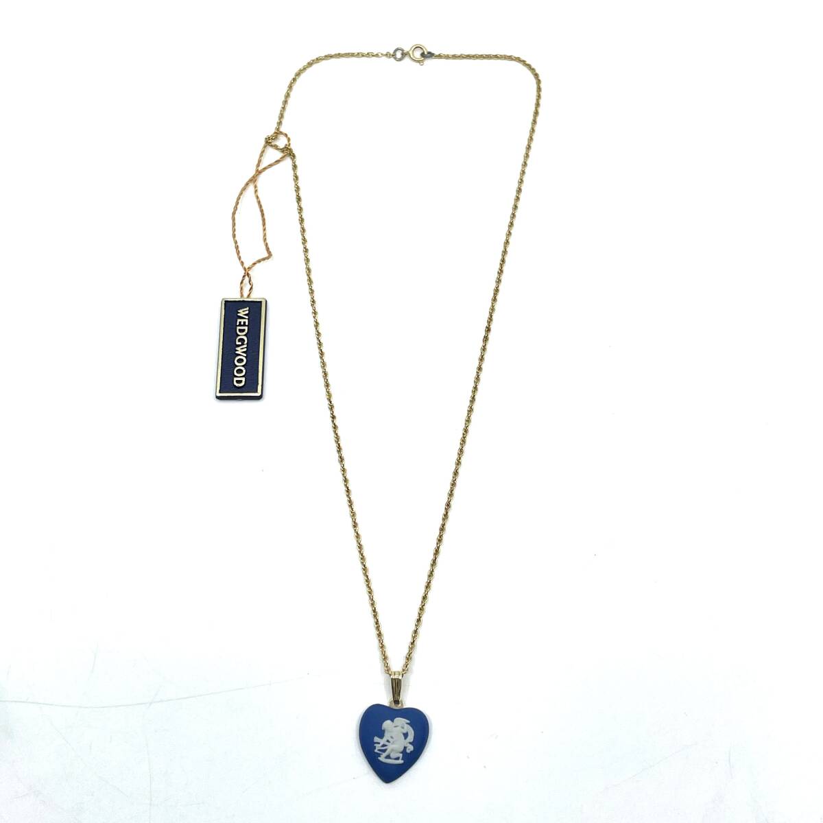 【タグ付き未使用品】WEDGWOOD ウェッジウッド ネックレス ハートモチーフ ブルー×ホワイト 天使 エンジェル 横顔 ジャスパー ゴールド_画像4
