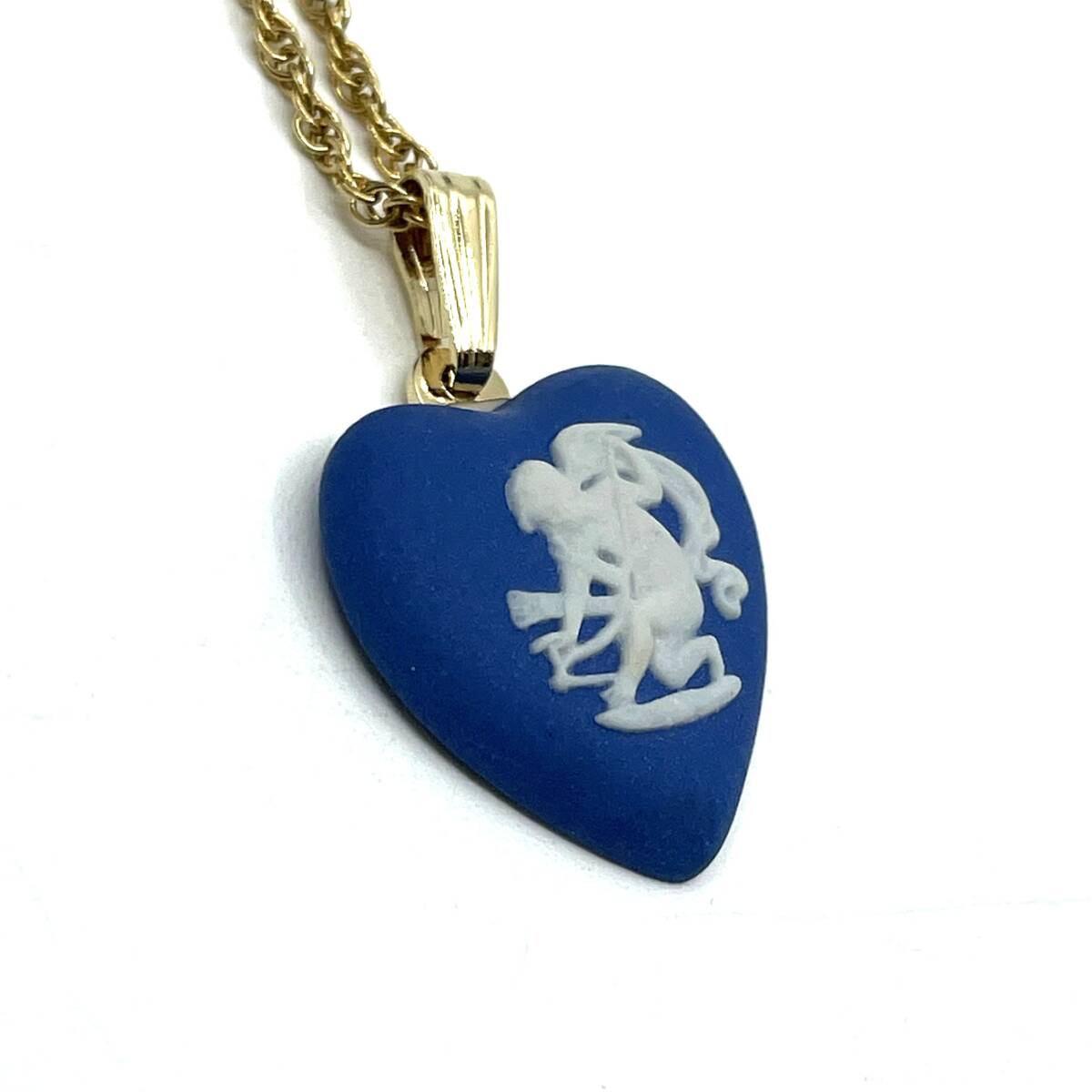 【タグ付き未使用品】WEDGWOOD ウェッジウッド ネックレス ハートモチーフ ブルー×ホワイト 天使 エンジェル 横顔 ジャスパー ゴールド_画像10