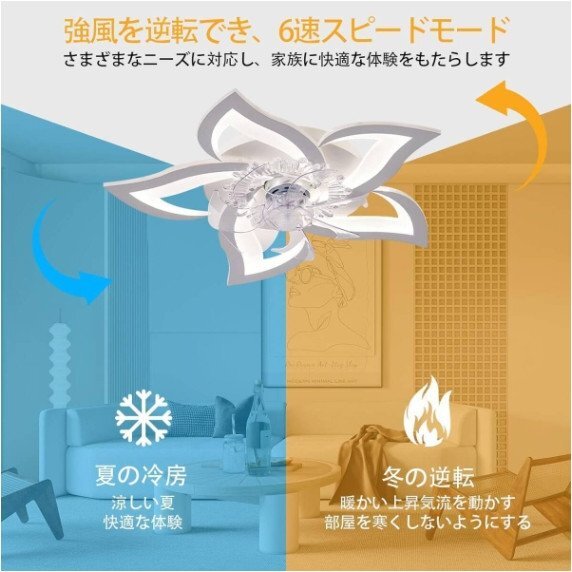 シーリングファンライト LED 花柄 調光調色 リモコン 花形 dcモーター APP制御 6畳-12畳 照明器具 シーリングライト 扇風機 脱衣所 省エネ_画像5
