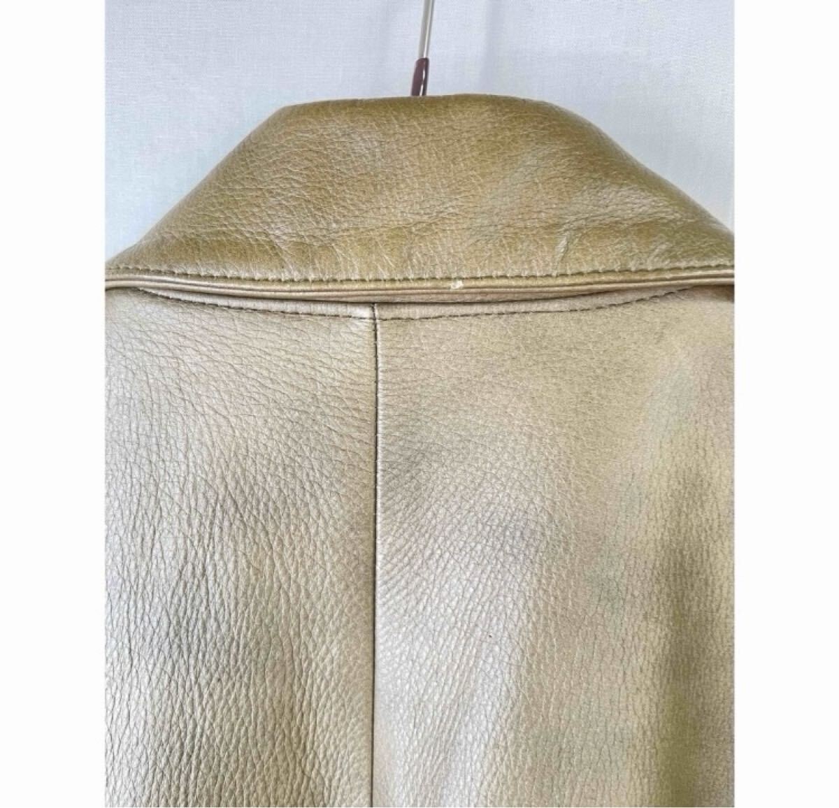 A.P.C. メンズ フランス製 牛革 ステンカラー カーキ オリーブ アーペーセー 90sVintage レザージャケット レザー レザーコート_画像8