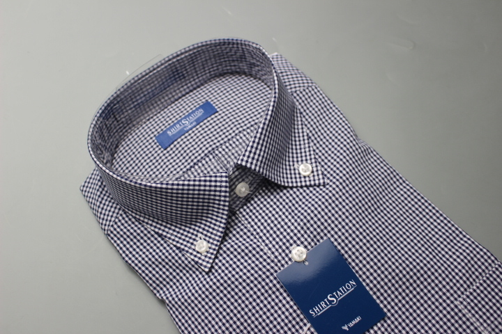 送料185円/新品SHIRT STATION(山喜)BDワイシャツ /オックスフォード/綿100％/イージーケア 3L(45-86)紺ギンガムチェック005/UND109(7C701_画像1