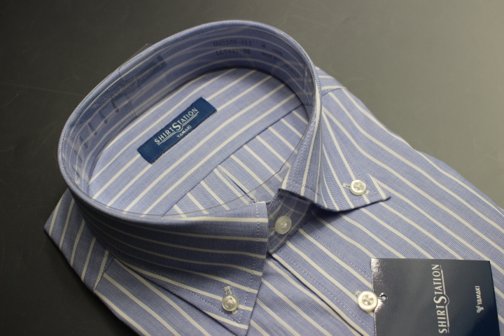 送料185円【新品】BDワイシャツ オックスフォード/綿100%/イージーケア SHIRT STATION(山喜) L(41-84)ブルーストライプ011/UND109(7D033_画像2