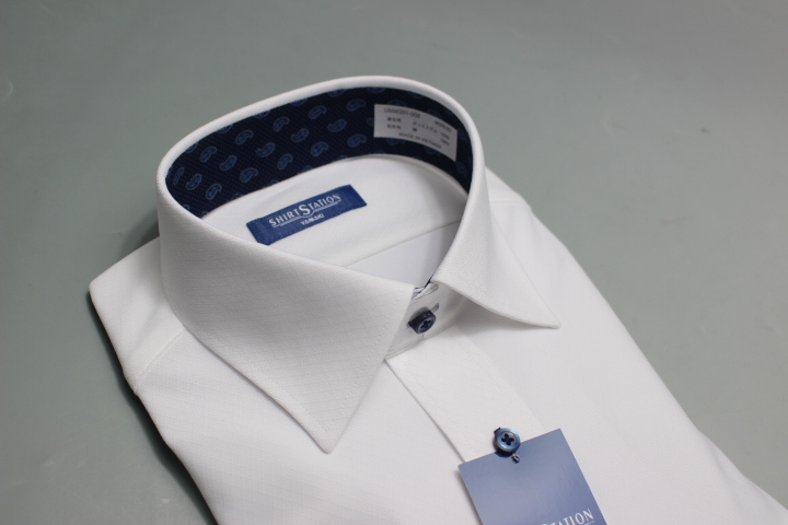送料185円【新品】SHIRT STATION(山喜) 別格ノーアイロン/ワイシャツ長袖/ニット/吸水速乾/形態安定 M(39-82) 白ダイヤ柄UNW201/008(7C865_画像2