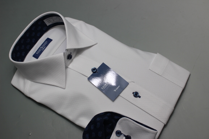 送料185円【新品】SHIRT STATION(山喜) 別格ノーアイロン/ワイシャツ長袖/ニット/吸水速乾/形態安定 M(39-82) 白ダイヤ柄UNW201/008(7C865_画像3