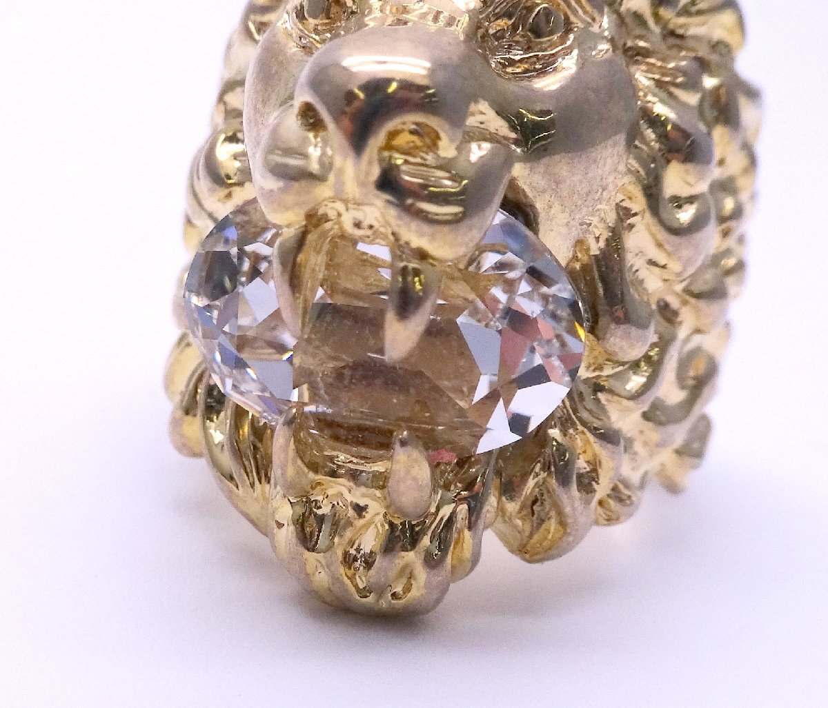 GUCCI グッチ ライオンヘッドリング ゴールドカラー ラインストーン/石付き 指輪 アクセサリー 装飾品 ブランド 1円~　T0330_画像8