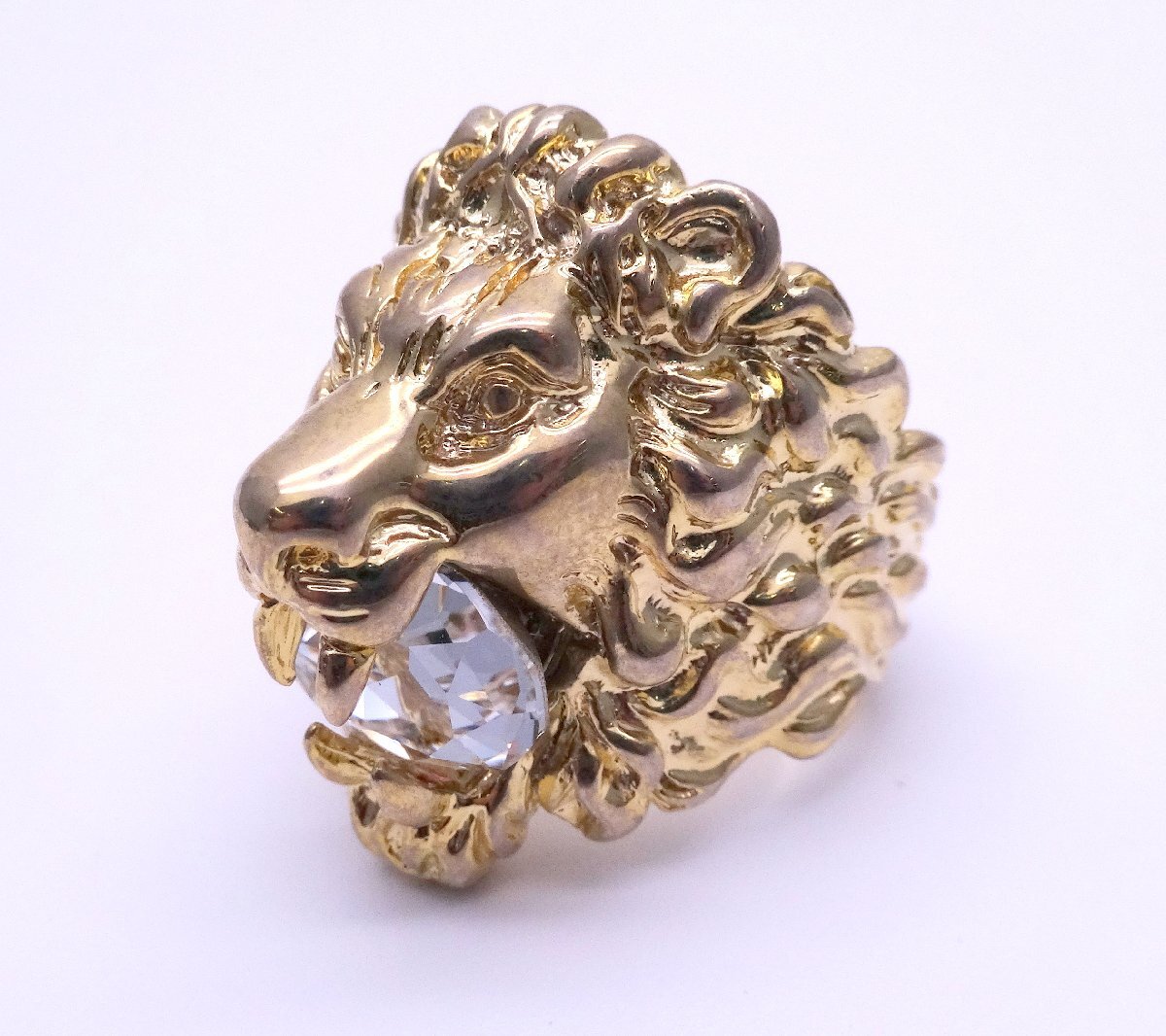 GUCCI グッチ ライオンヘッドリング ゴールドカラー ラインストーン/石付き 指輪 アクセサリー 装飾品 ブランド 1円~　T0330_画像1