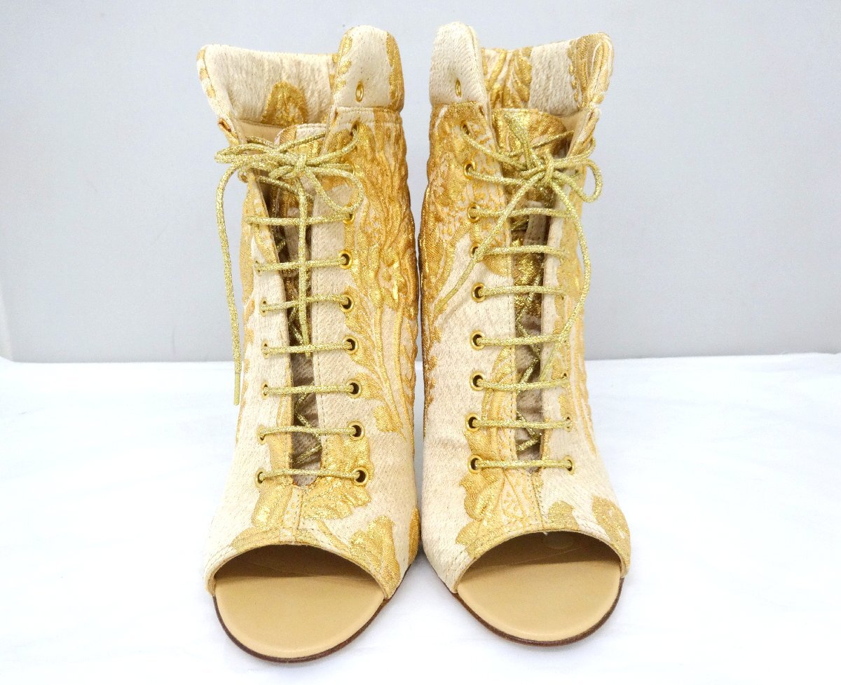 靴 CHANEL シャネル ノエルコレクション レースアップブーティ サイズ37C ベージュ系 レディース ファッション 服飾 ブランド 1円~　T0288_画像2