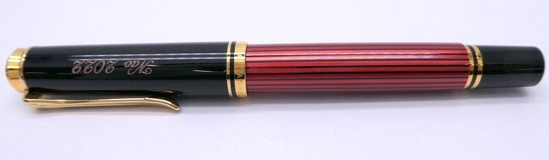 PELIKAN ペリカン スーベレーン レッドストライプ 万年筆 ペン先 14C-585 F ネーム刻印 付属品有 筆記用具 1円~ K0354_画像3