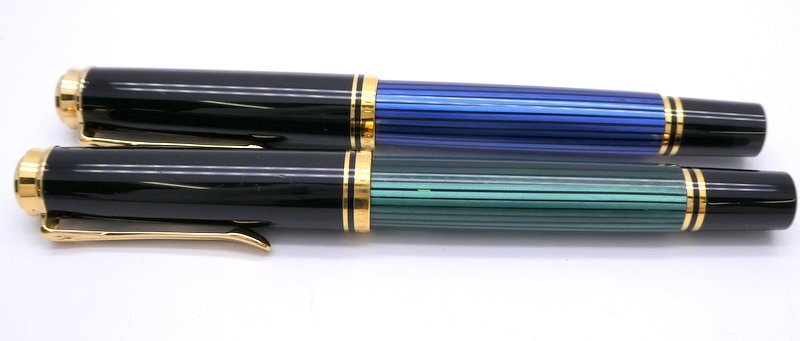 万年筆 3点 PELIKAN ペリカン スーベレーン ブルーストライプ/グリーンストライプ M205 DUO シャイニーグリーン 筆記用具 1円~ K0310_画像2