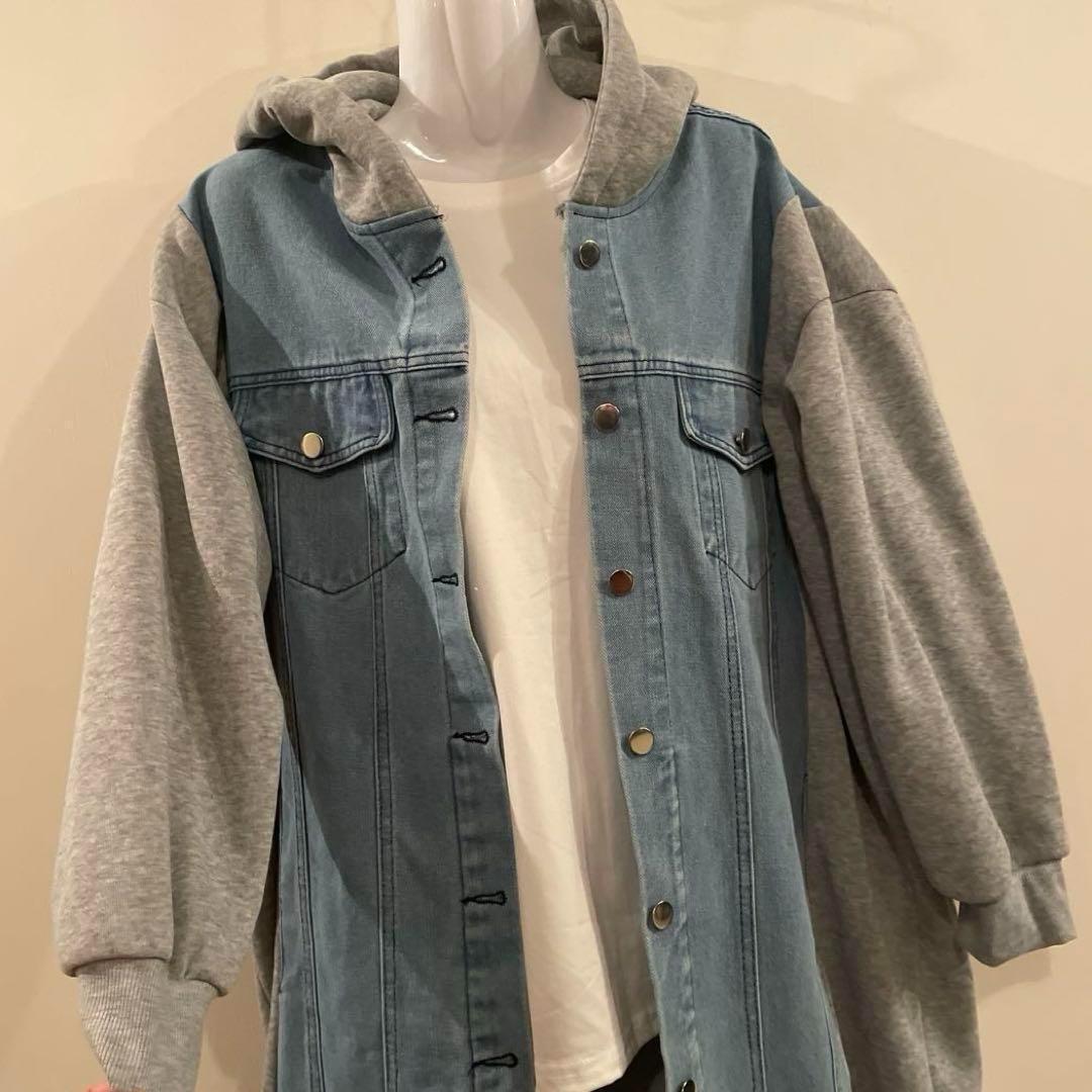 レディース秋 冬 オーバーサイズ デニムパーカー ロングデニムパーカー 3L 送料無料 大きいサイズ _画像8