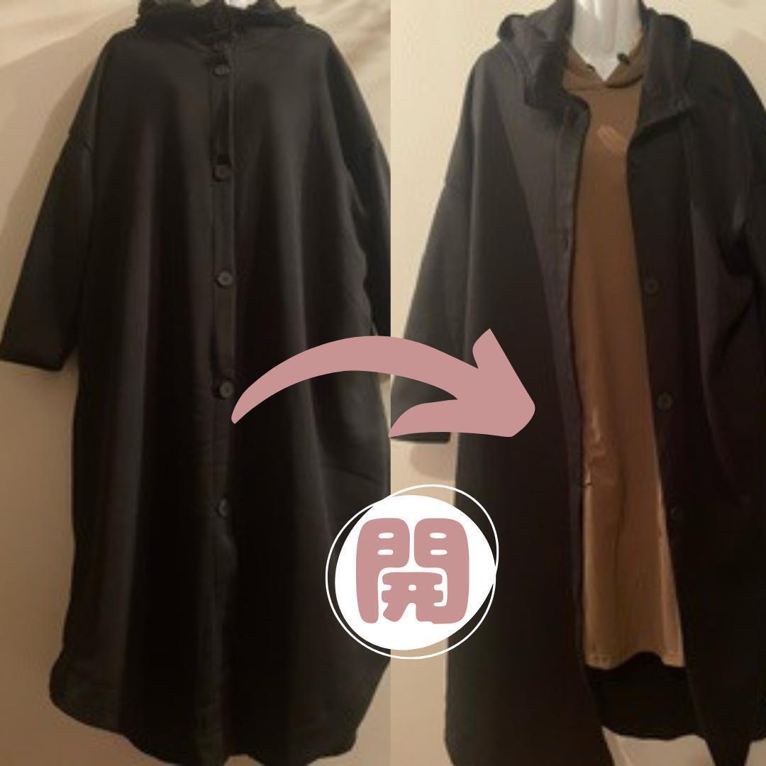 レディース　ロングパーカーコート　秋　冬　黒　コート　マキシ丈　薄手コート　6L　ブラック　ロング丈_画像2