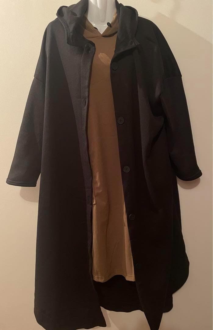 レディース　ロングパーカーコート　秋　冬　黒　コート　マキシ丈　薄手コート　6L　ブラック　ロング丈_画像9