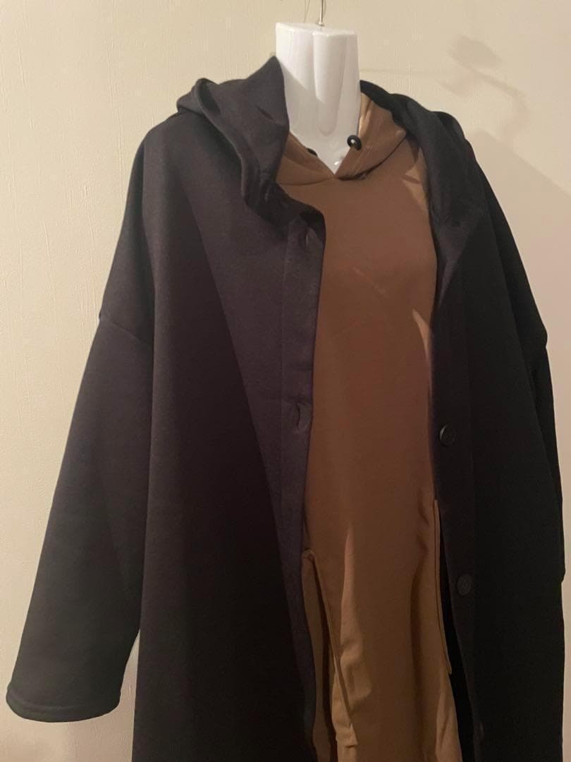 レディース　ロングパーカーコート　秋　冬　黒　コート　マキシ丈　薄手コート　6L　ブラック　ロング丈_画像10