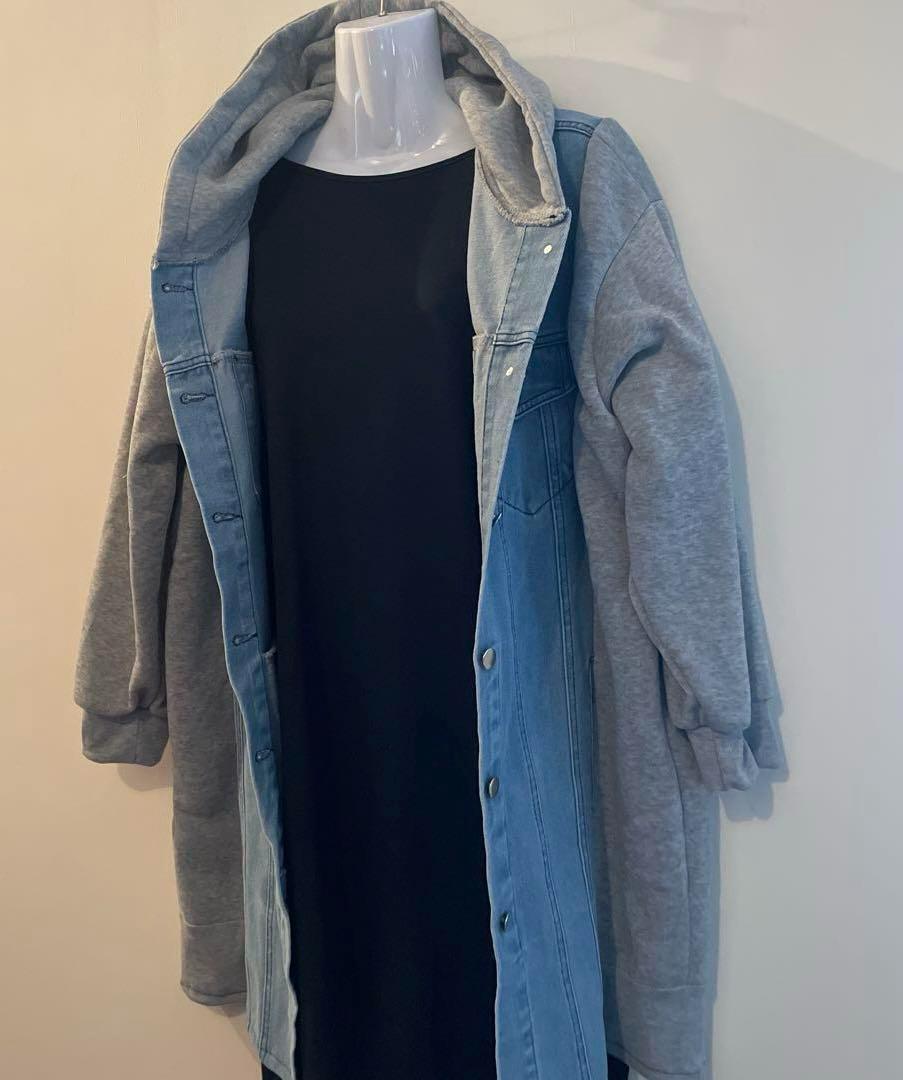 レディース秋 冬 オーバーサイズ デニムパーカー ロングデニムパーカー 3L 送料無料 大きいサイズ _画像5