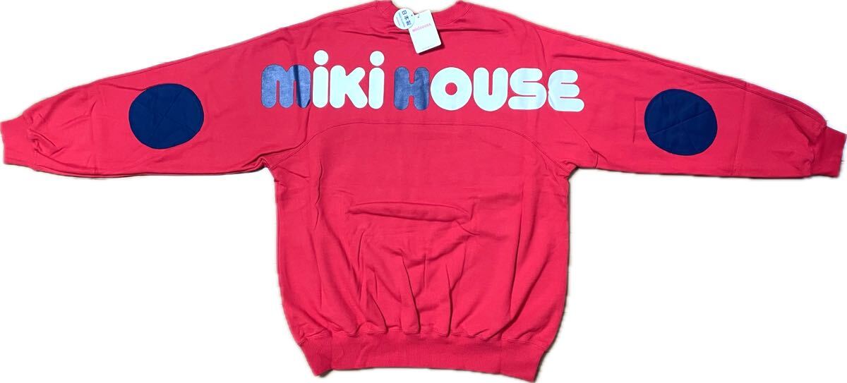 77　新品本物即決【M】ミキハウス　日本製　MIKIHOUSE　大人用ユニセックス男女兼用　バックロゴ長袖トレーナー　赤ブランドトップス50周年_画像1