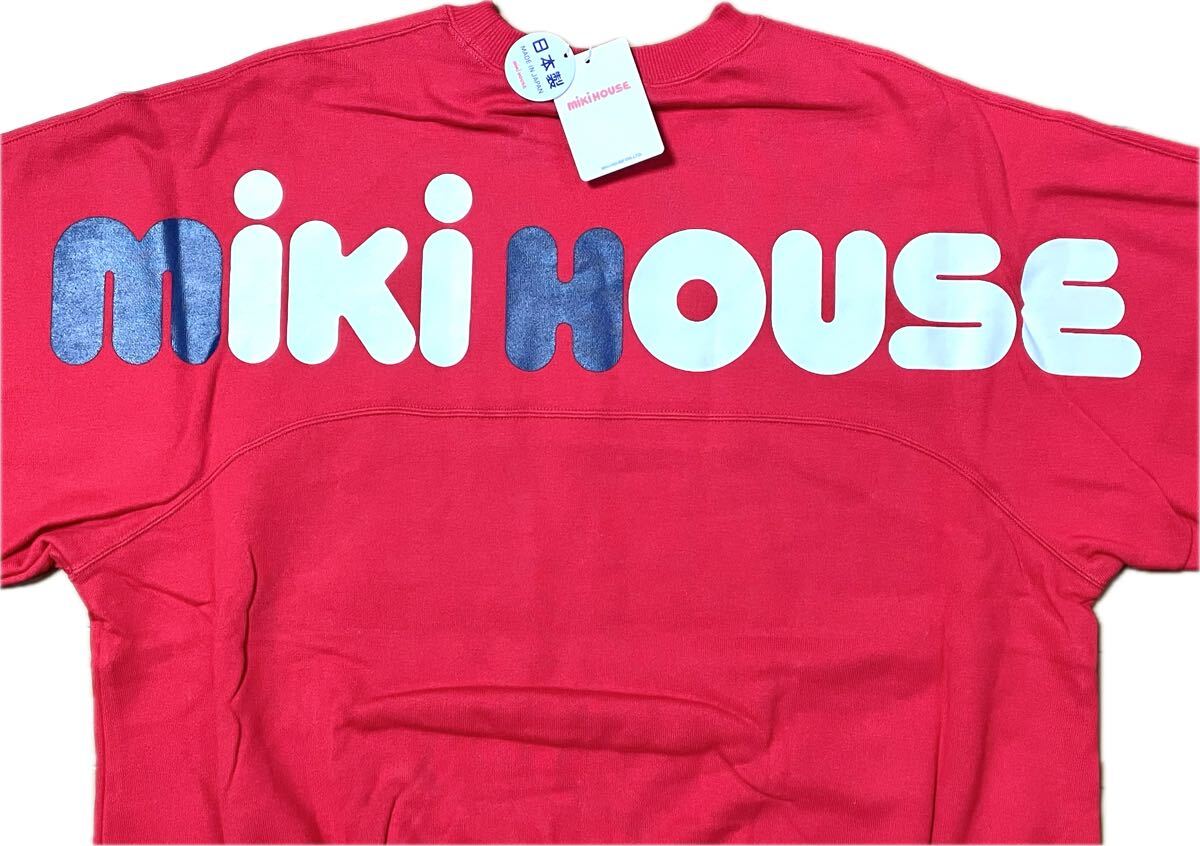 77　新品本物即決【M】ミキハウス　日本製　MIKIHOUSE　大人用ユニセックス男女兼用　バックロゴ長袖トレーナー　赤ブランドトップス50周年_画像2