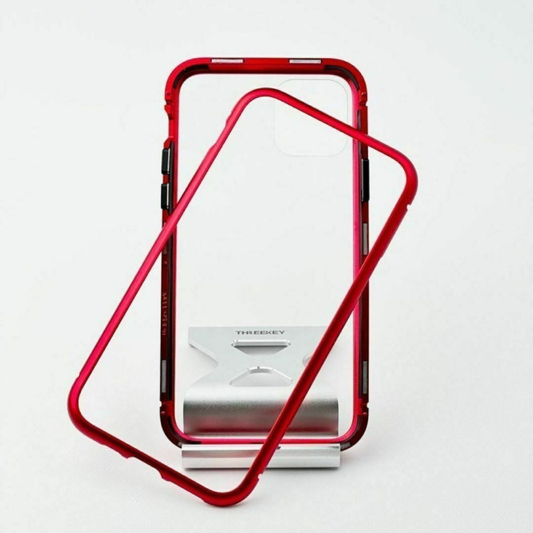 【新品】iPhone11Pro ケース ガラス アルミ 赤 透明 マグネット式 軽量 ワイヤレス充電対応_画像3