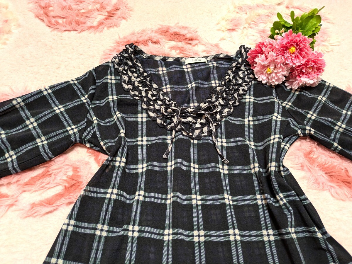 EASTBOY◆黒×紺色◆チェック◆フリフリ◆フリル◆激カワ◆チュニワンピース_画像2