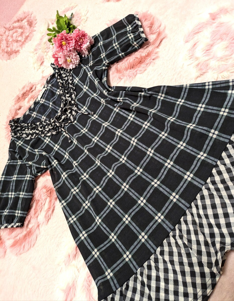 EASTBOY◆黒×紺色◆チェック◆フリフリ◆フリル◆激カワ◆チュニワンピース_画像1
