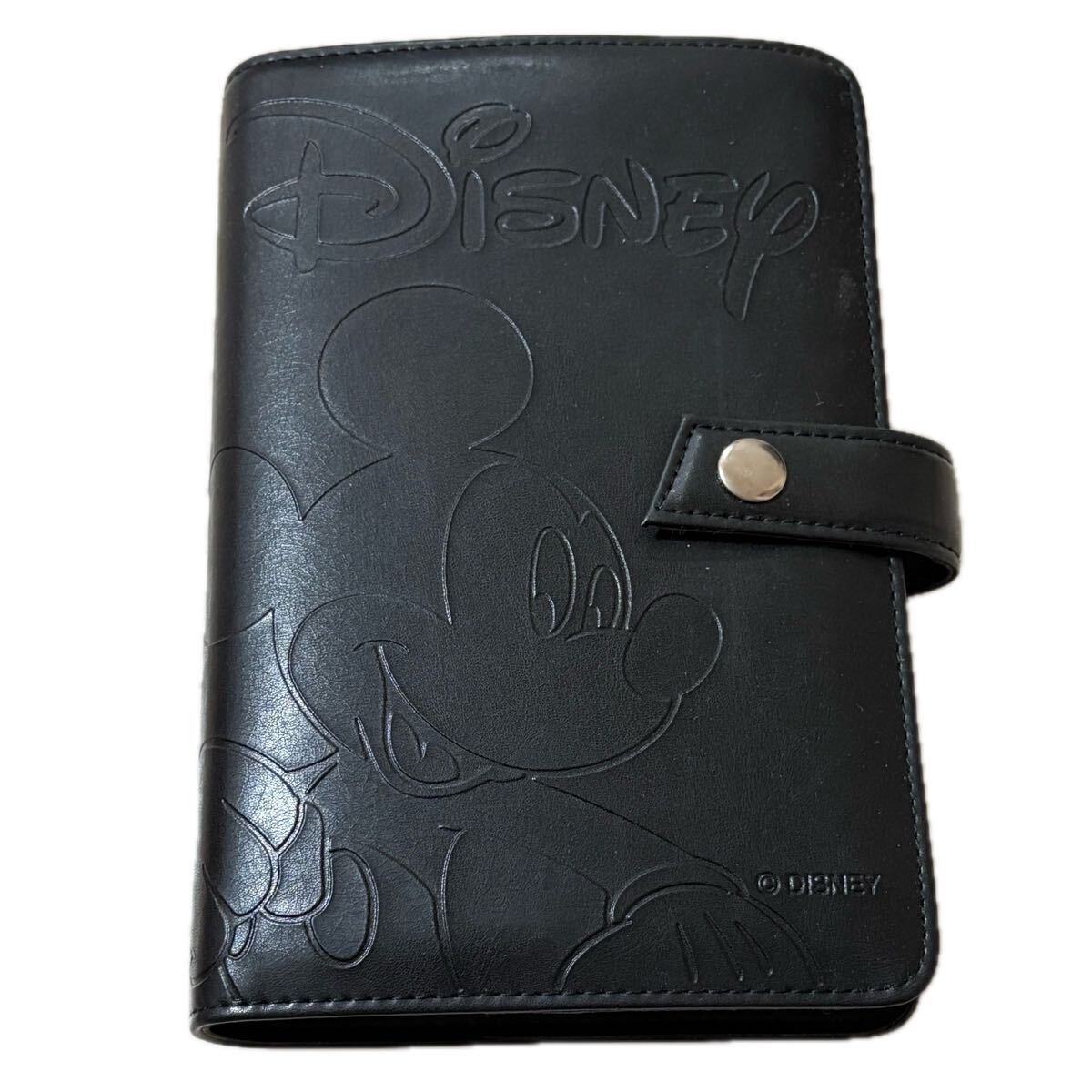 未使用 ディズニー　ミッキーマウス　手帳 ブラック レザー 手帳カバー フェイクレザー　_画像1