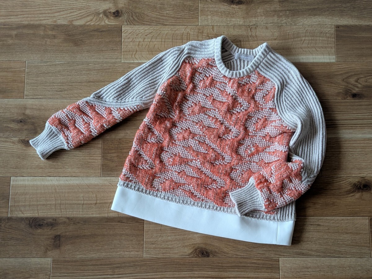 STEFANEL ステファネル ニット コットン セーター 75%Cotton 25%Polyester XSサイズ ベージュ×オレンジ モルドバ製 イタリア 古着 used _画像1