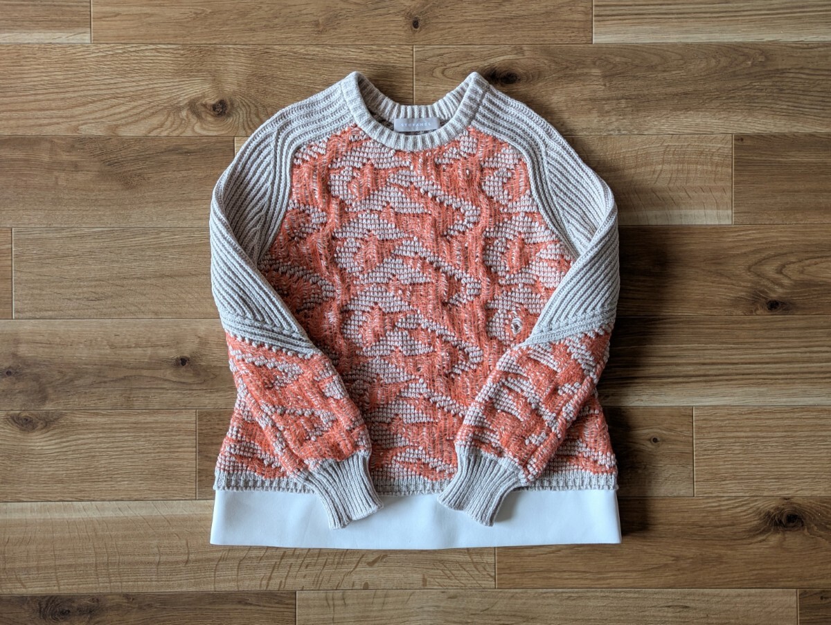 STEFANEL ステファネル ニット コットン セーター 75%Cotton 25%Polyester XSサイズ ベージュ×オレンジ モルドバ製 イタリア 古着 used _画像2