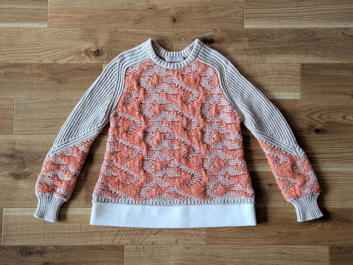 STEFANEL ステファネル ニット コットン セーター 75%Cotton 25%Polyester XSサイズ ベージュ×オレンジ モルドバ製 イタリア 古着 used _画像3