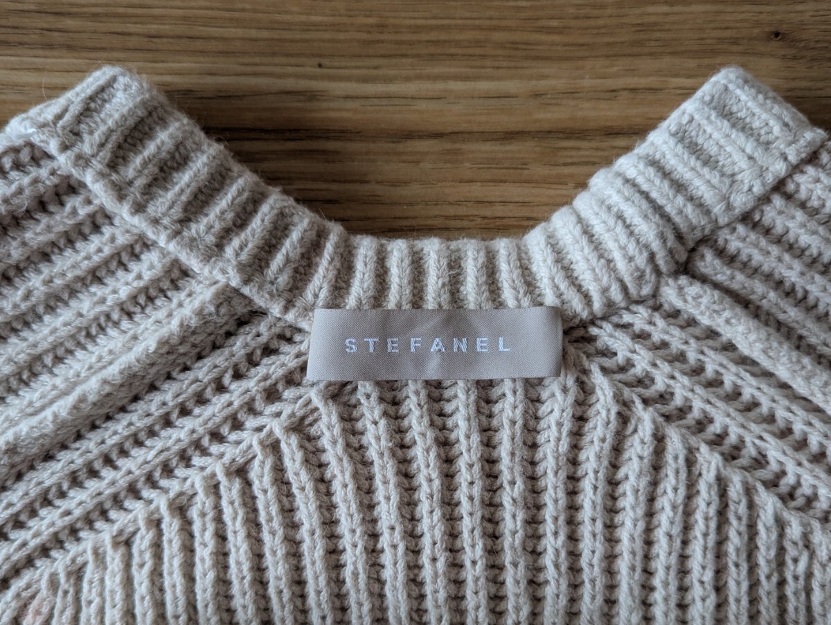 STEFANEL ステファネル ニット コットン セーター 75%Cotton 25%Polyester XSサイズ ベージュ×オレンジ モルドバ製 イタリア 古着 used _画像9